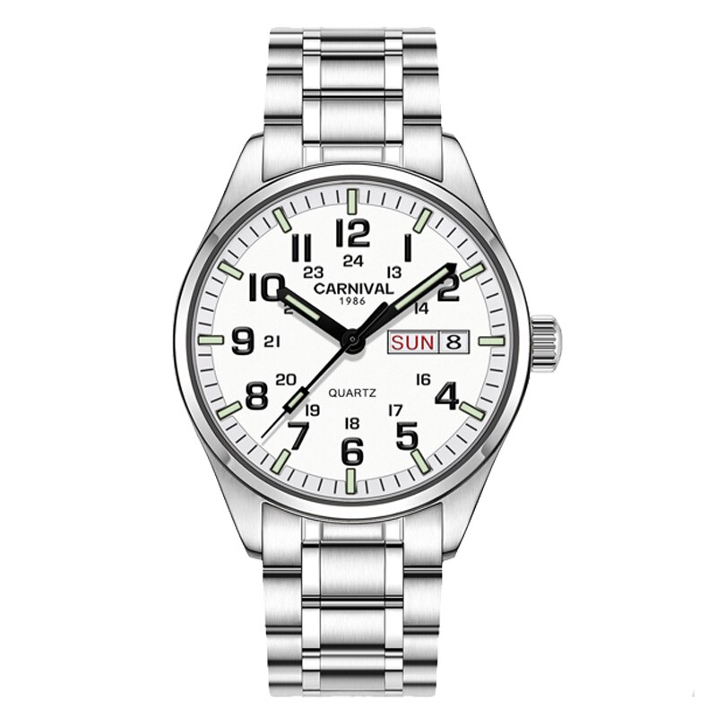 Carnaval horloges heren sport waterdicht datum analoog quartz herenhorloges zakelijke horloges voor heren relogio masculino: Zilver