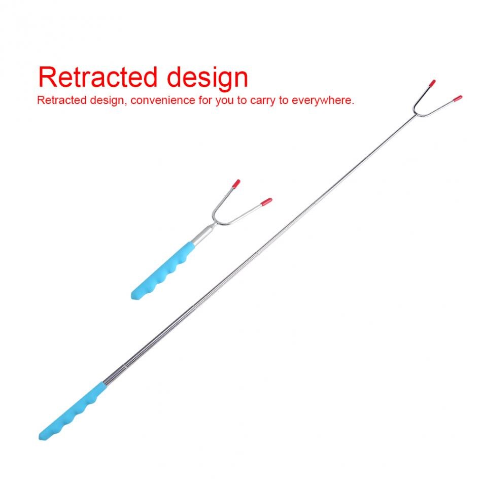 5Pcs Rvs Telescopische BBQ Vorken Barbecue Roosteren Vork Sticks Spiesjes Met een Gratis Opbergtas Camping BBQ Vork