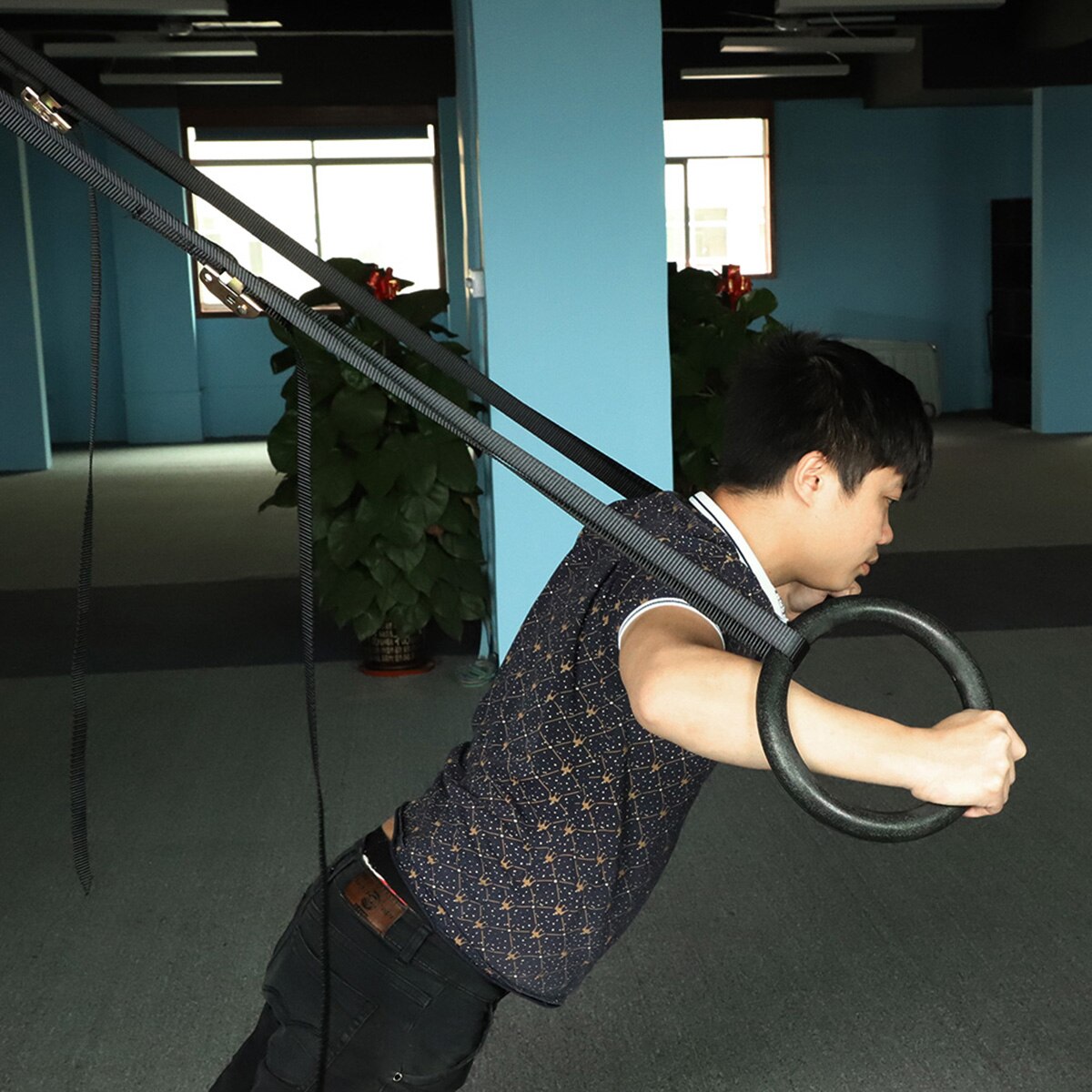 Gymnastik gym ringe sort justerbar fitness muskel fitness ringe styrketræning stropper hoop fitness udstyr