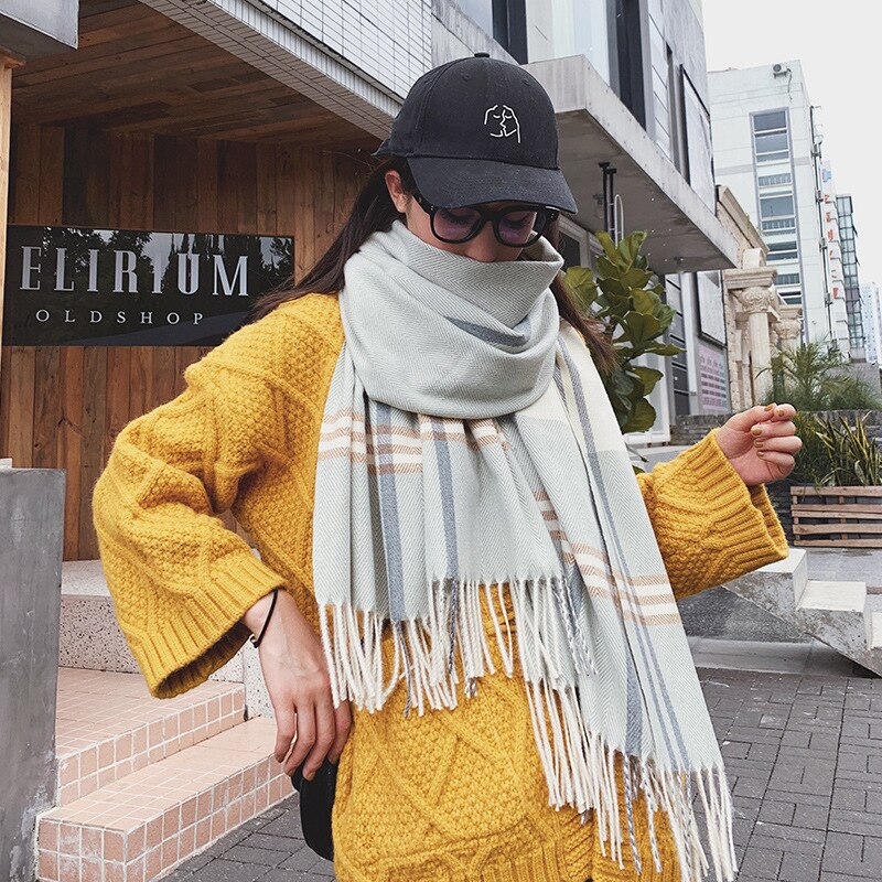 Bekväm dubbel-användning scarf höst vinter bekväm vintage tjock varm söt rutig stickad halsduk
