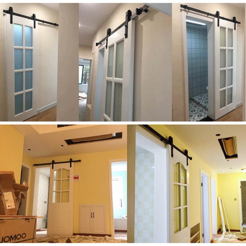 Duurzaam Schuur Deur Opknoping Rail Voor Europa Rustieke Zwart Sliding Hardware Kast Houten Deur Sliding Track Kit Naar Europa hwc