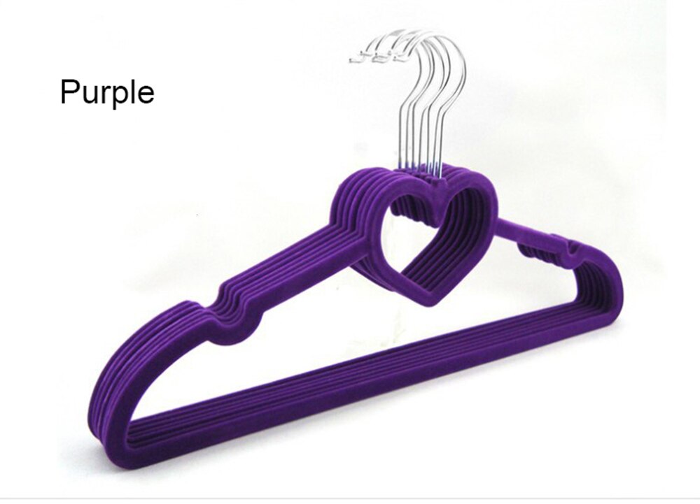 10pc/lot Heart Shaped Plastic Velvet Hangers Non-Slip Clothes Hanger with 360 Degree Swivel Hook Kleding Organizer Cabide Veludo: Purple