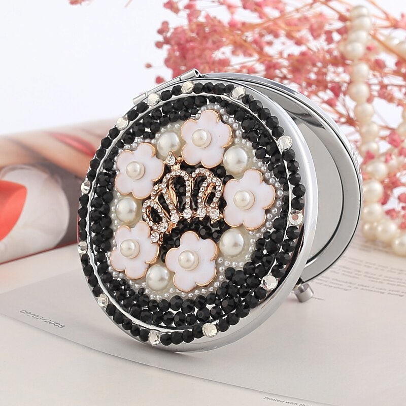 Engrave words free,bling rhinestone Mini Beauty pocket makeup compact mirror makeup,crown flower,wedding party bridesmaid