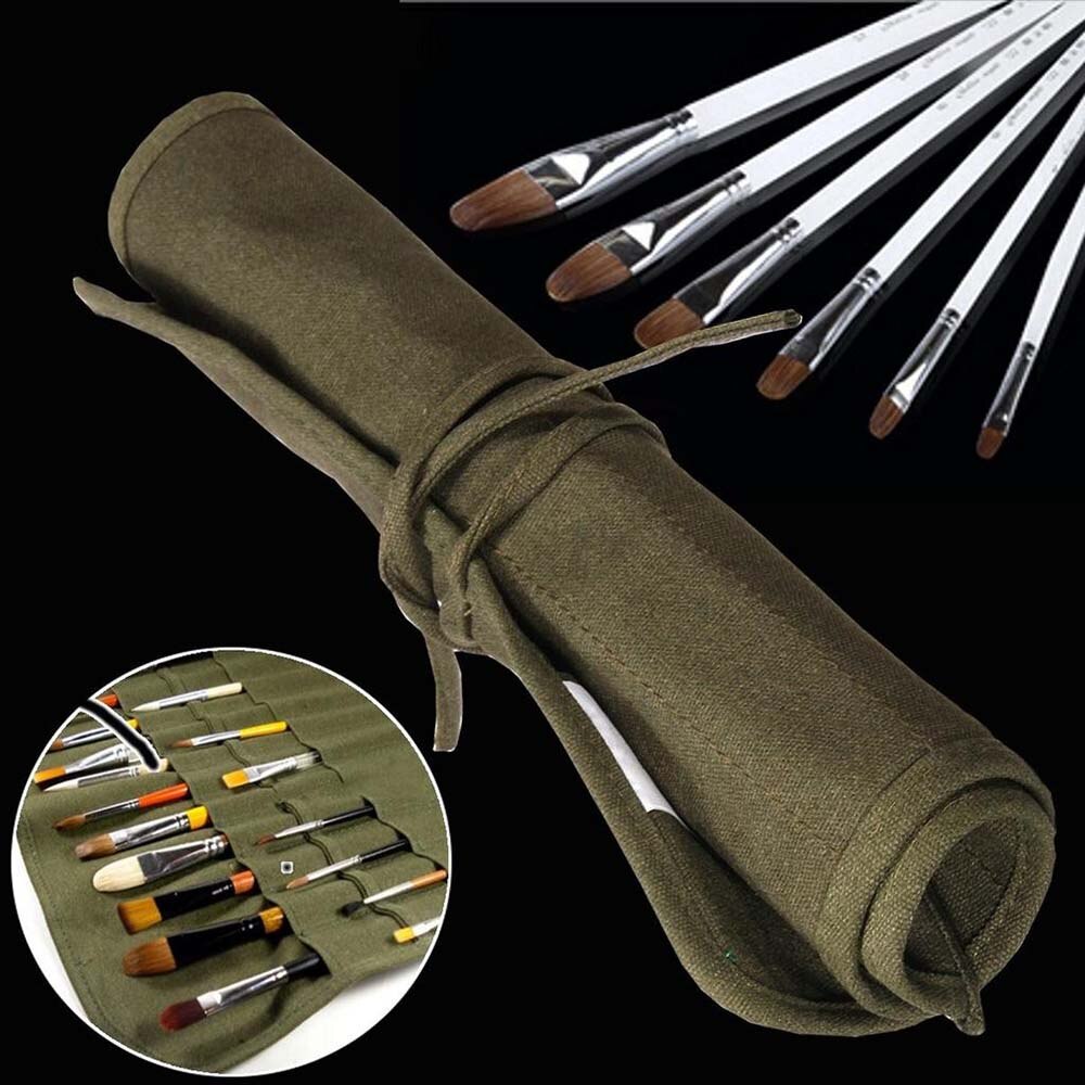 Roll up canvas kosmetiske makeup børster opbevaringstasker imiteret papirvarer rullet indsamlingstaske arrangør emballage