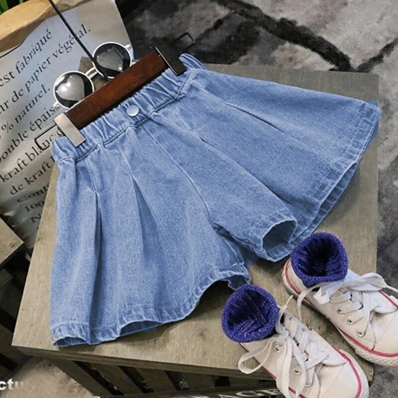 Girls Pleat Detail Denim Shorts Ice White