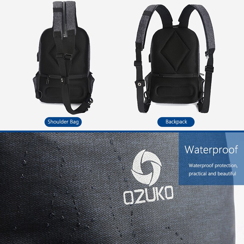 OZUKO Multifunctionele Borst Pakken Mannen Mode Schoudertas Crossbody Tas Mannelijke Waterbestendig Borst Zakken USB Opladen Reizen Sling Bag
