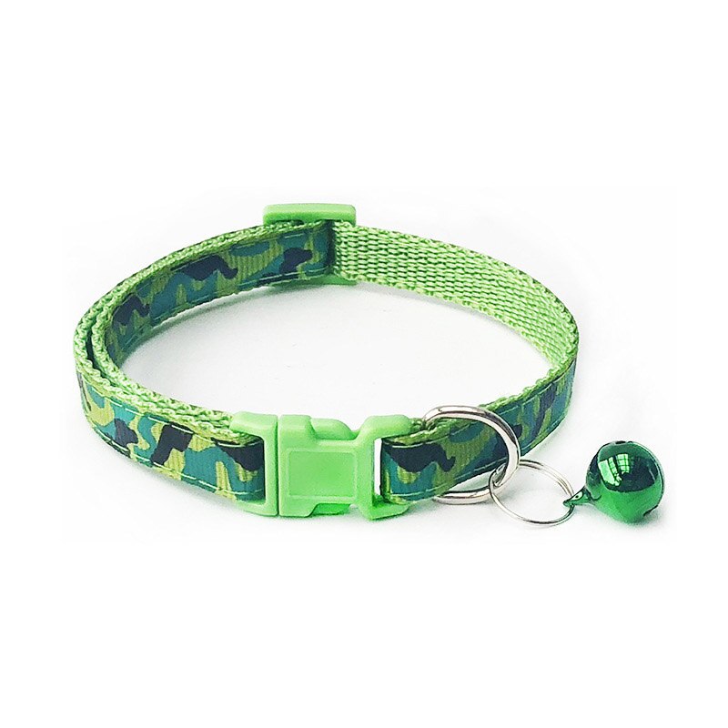 Collar de poliéster para mascotas, correa de cuello de camuflaje con campana, hebilla ajustable, para perros y gatos, accesorios para cachorros, gato: green