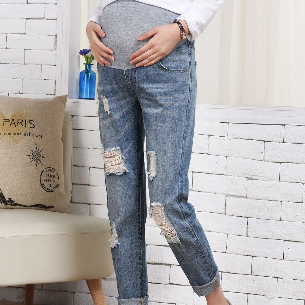 Kvinde revet jeans barsel bukser bukser ammende prop mave legging graviditet grossesse pantalon denim gravid kvinde plus