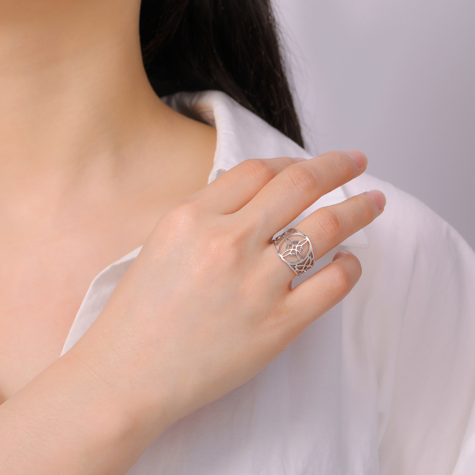 LIKGREAT bague noeud de sorcière pour femmes hommes creux en acier inoxydable bagues celtique Vintage amulette Protection Couple bijoux