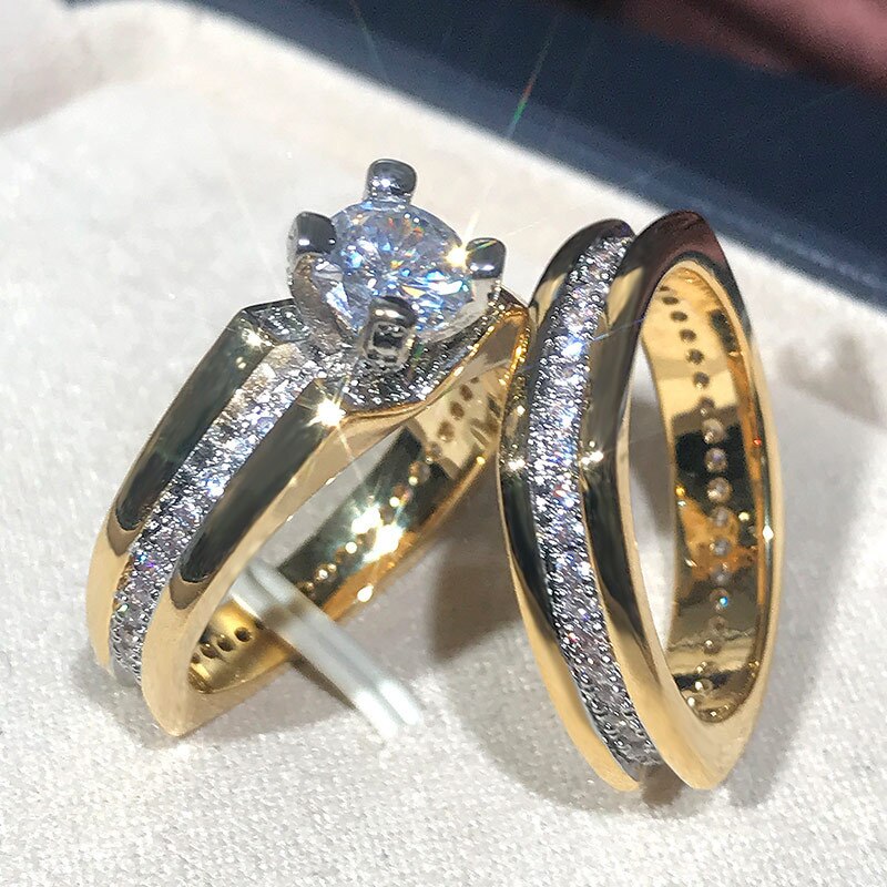 Tobilo 2 stk brude sæt ring luksus guld farve geometrisk form bryllup smykker kvinder micro pave cz dame forslag forlovelsesringe