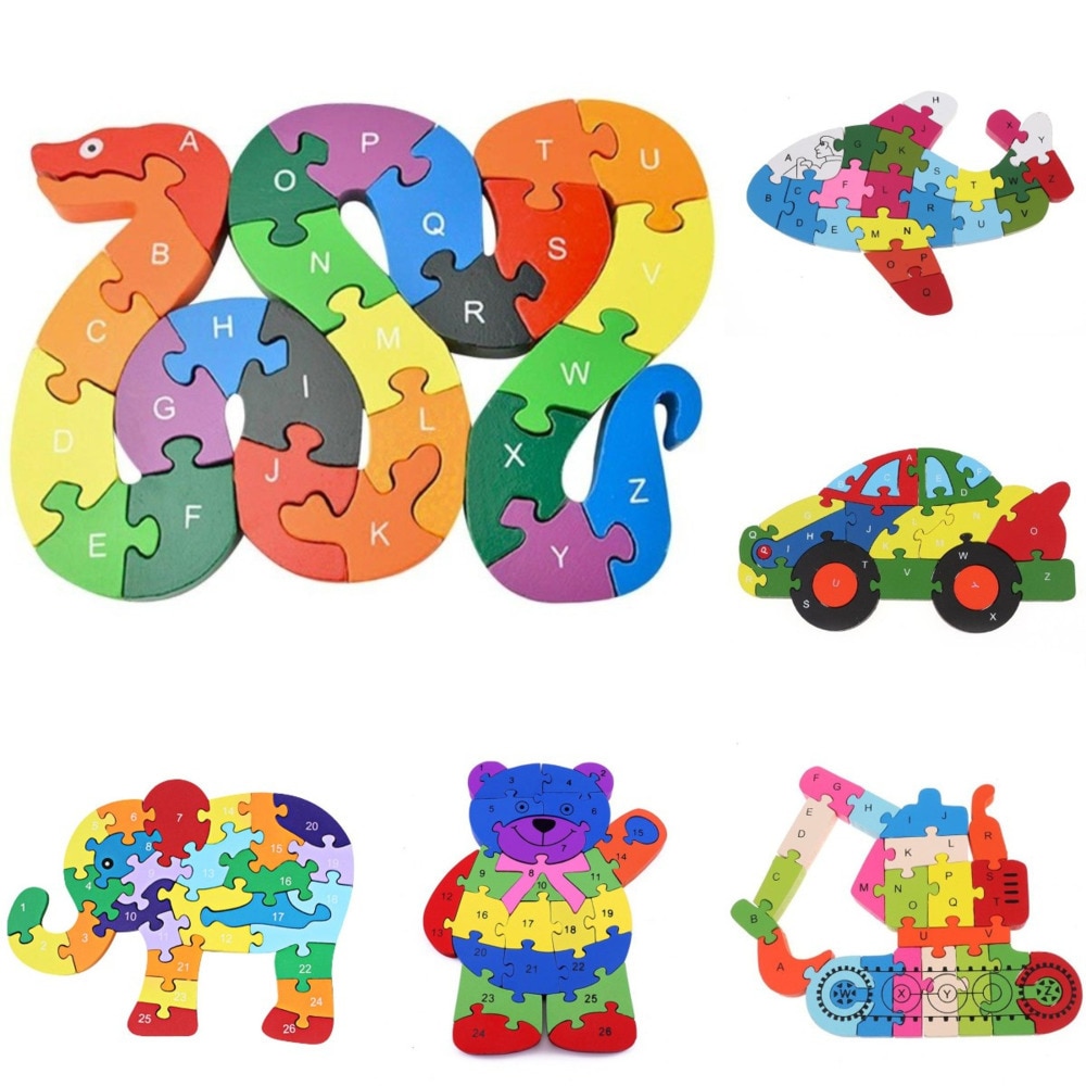 Colorful Kids 3D Puzzle Wooden Toys Cartoon Animal Traffic Jigsaw Montessori Early Learning Educational Toys For Children