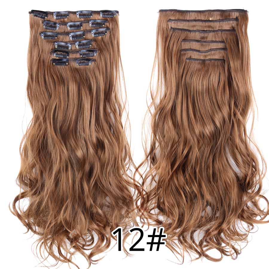 Leeons 16 clip in hair extensions hårtilbehør langt krøllet hår extension clip syntetisk varmebestandig fiber ombre farve: 12