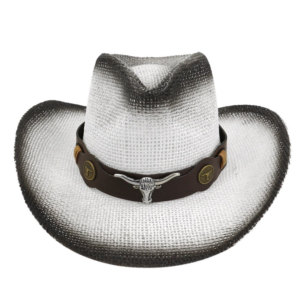 Männer Frauen Retro Große Krempe Sonnenhut Western Cowboy Hut Außen Breite Sunbonnet Beiläufige Reiten Leder Gürtel Kappe: White 
