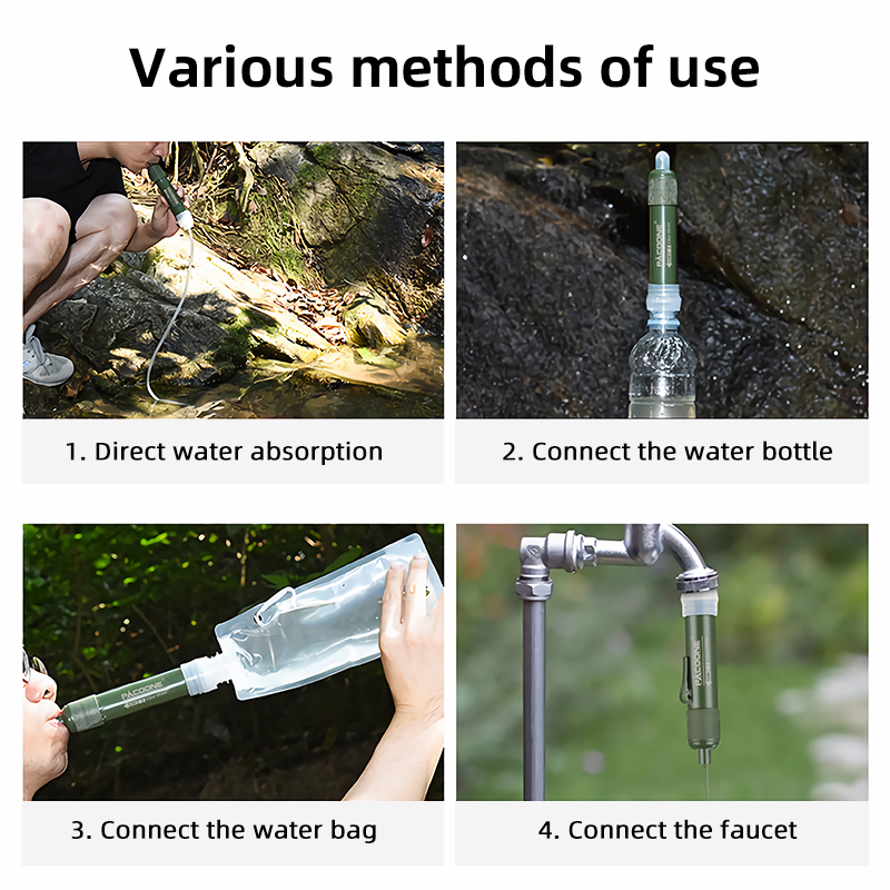 Pacone mini camping waterfilter rietje tup koolstofvezel waterzak voor overleving of noodvoorraden