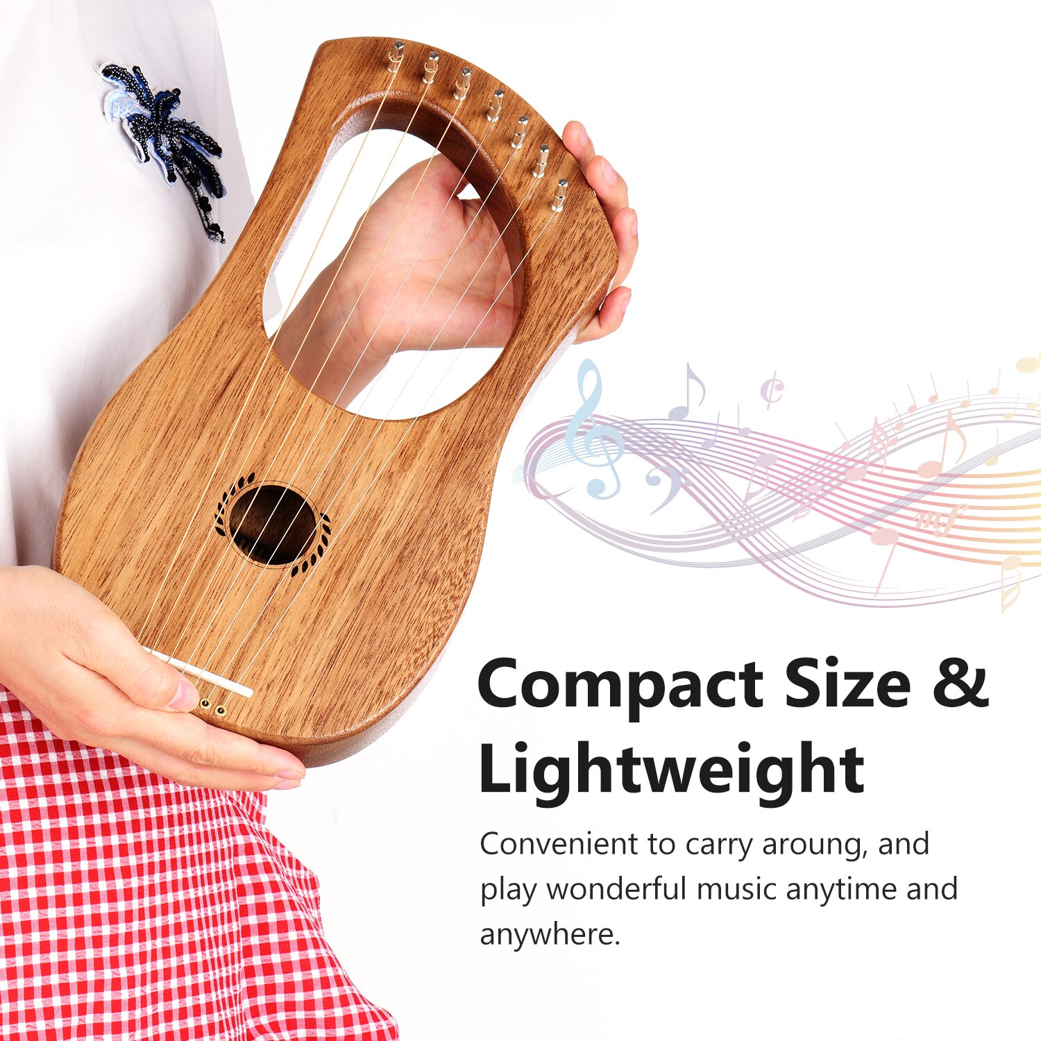 Ammoon-ARPA de Lira de 7 cuerdas, instrumento de cuerda de madera de lires Terminalia de estilo antiguo con bolsa de transporte, juego de cuerdas Extra, paño de limpieza