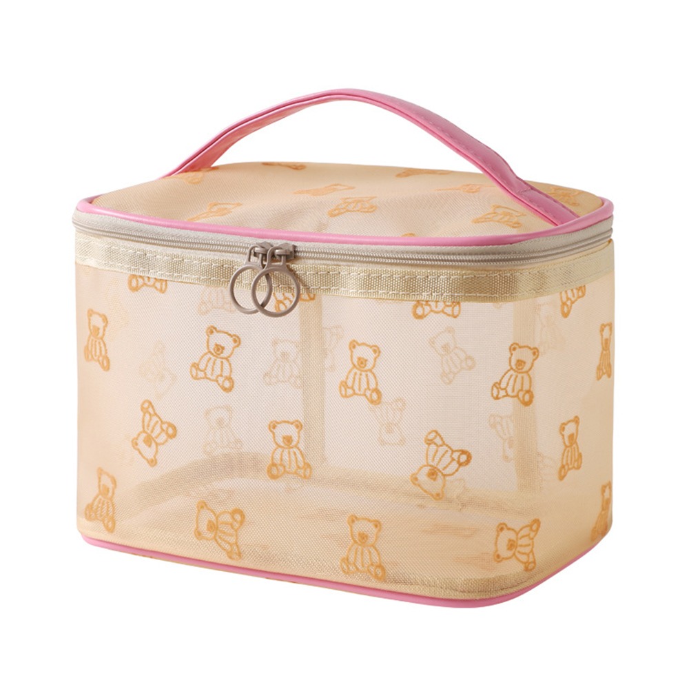 Large Capacity Mesh Cosmetic Bags Zipper INS Toiletries Storage Pouch with Handle Soft Perspective Makeup Bag Travel: Clear