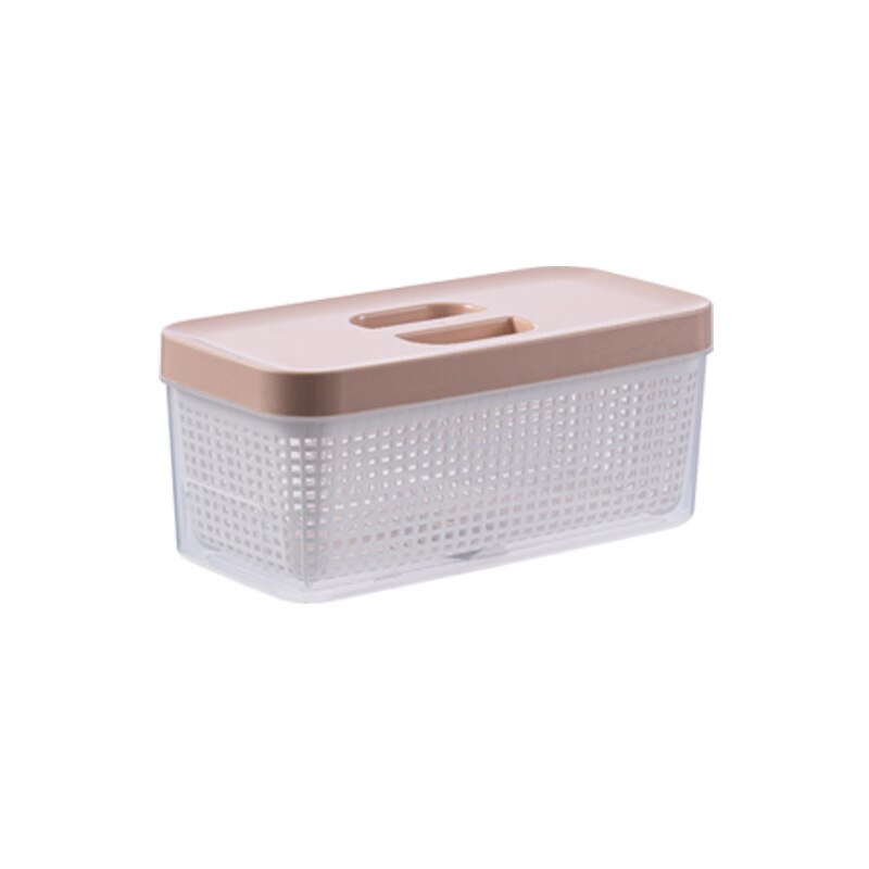 Japanese Plastic Double-Layer Drain Storage Box Rectangle Refrigerator Transparent Sealed Food Preservation Box: Pink