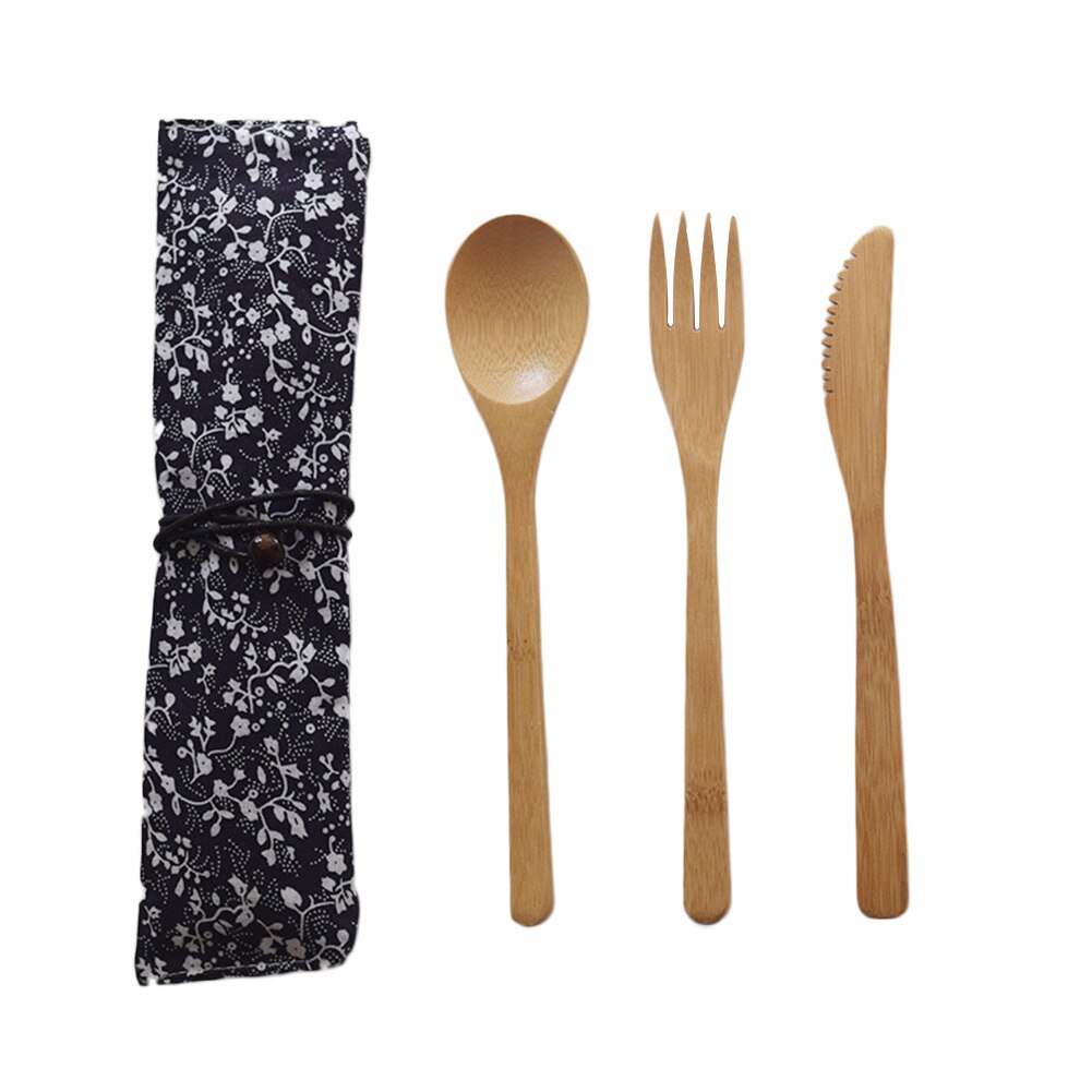 3 stk bambus ske gaffel spisepinde kit bambus køkken køkkenredskaber værktøj suppe teskefuld catering med taske