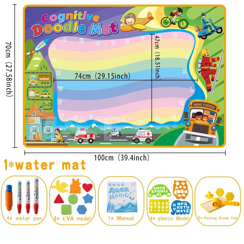 Big Size Aqua Magic Water Drawing Mat Kleuring Set Magic Pennen & Stempel Set Schilderen Speelgoed Tekentafel Educatief Speelgoed voor Kids: Cognitive Theme