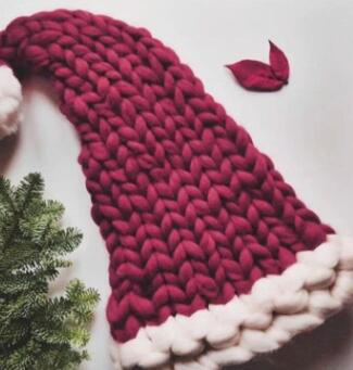 Gorros navideños de Papá Noel, gorro de lana de punto hecho a mano con cola larga, cálido para invierno, decoración para niñas y mujeres: Borgoña