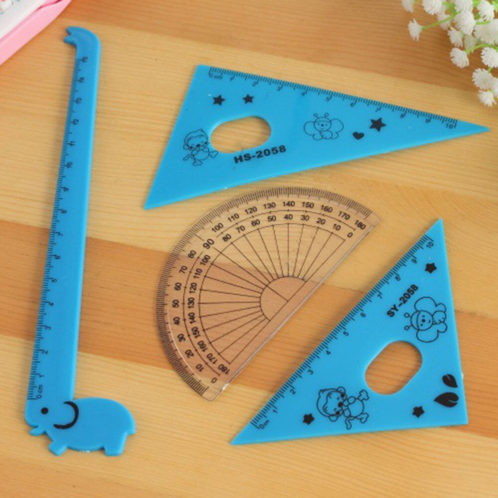 4PCS/Set Cartoon Giraffe Ruler Straight Ruler / Triangular Ruler / Protractor Junior School Stationery For Kids