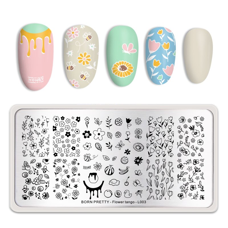 BORN PRETTY Rectangle Nail Stamping Plates Stainless Steel Simple High Nail Stamp Templates Flower tango-L003