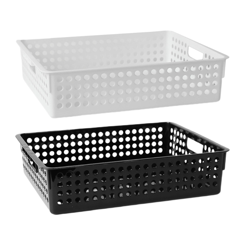 Plastic Storage Basket File Tray Tabletop A4 Document Magazine Organizer with Handles for Home Office Pantry