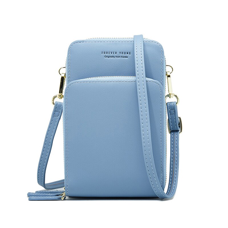 HEIßER 3 Schichten Große Kapazität Telefon Tasche Schulter Tasche Für Frauen Pu Leder Weibliche Kleine Umhängetaschen Damen Messenger Geldbörse: Lt Blue