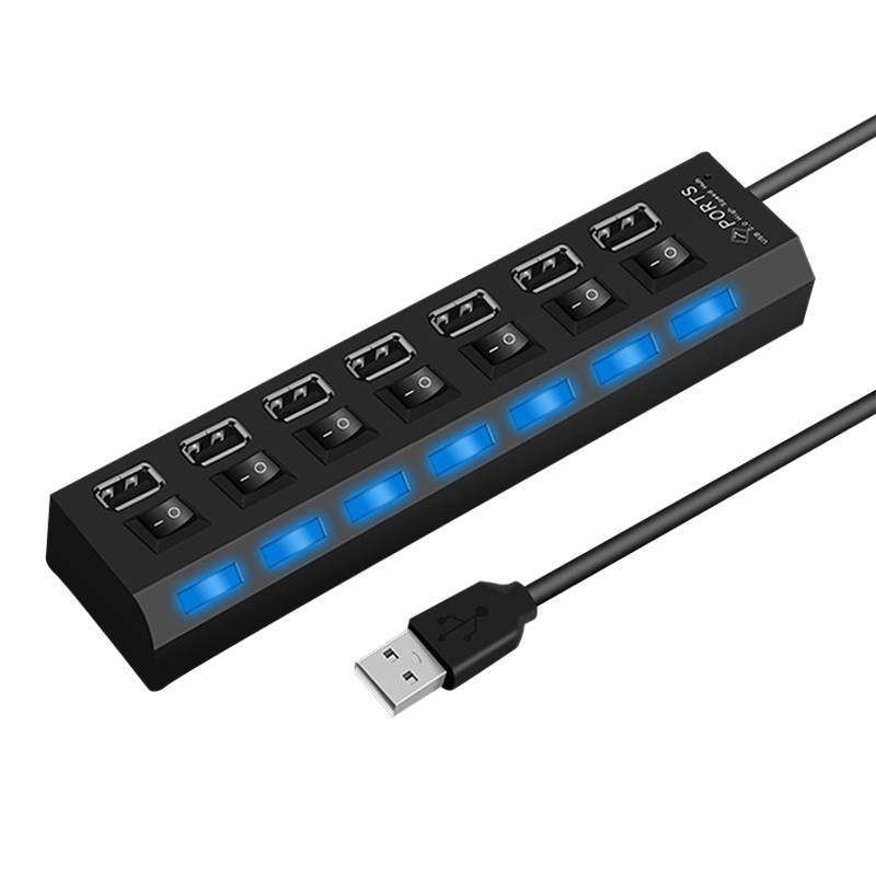 OUSU Hoge Snelheid 5G 4 7 Poorten USB Splitter mini Multi USB Hub 3.0 Schakelaar hab USB Hub met power Adapter Computer PC Accessoires: 7 Ports USB2.0 black