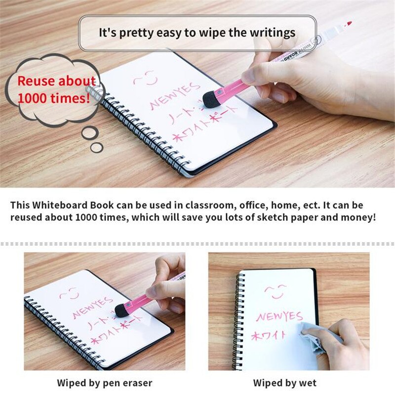 NEWYES A4 Size Reusable Erasable Smart Portable Whiteboard Book Note Memo Pad Mini Notebook Notepad APP Message Board with 2 Pen