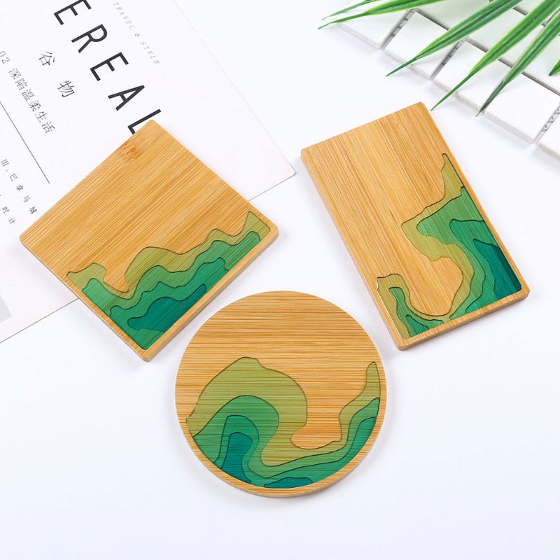 Handmade Natural Wood Coaster Round Square Teacup Mat Bamboo Wooden Coasters for Drinks Resin Art Crafts