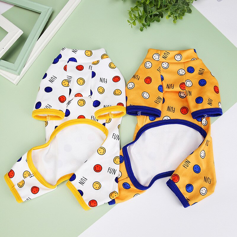 Niedlicher hundepyjama für kleine hunde, hundeoverall mit smiley-drucken, schnauzer- und Chihuahua-kleidung, frühlings- und sommeroutfits für yorkshire Terrier und welpen