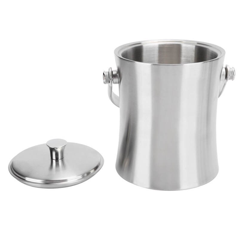 1L Ice Bucket with Lid Clamp Double-Wall Stainless Steel Wine Champagne Barrel for Party Bar Bartending Kit