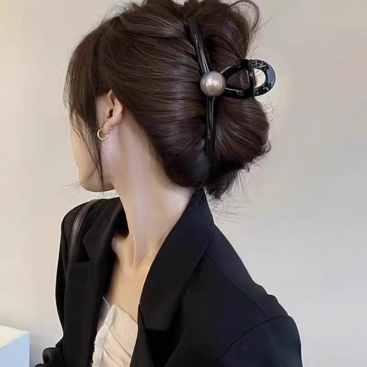 Pinzas para el cabello de perlas negras Vintage para mujeres y niñas, adorno de temperamento, pinzas simples, horquilla, accesorios para el cabello de