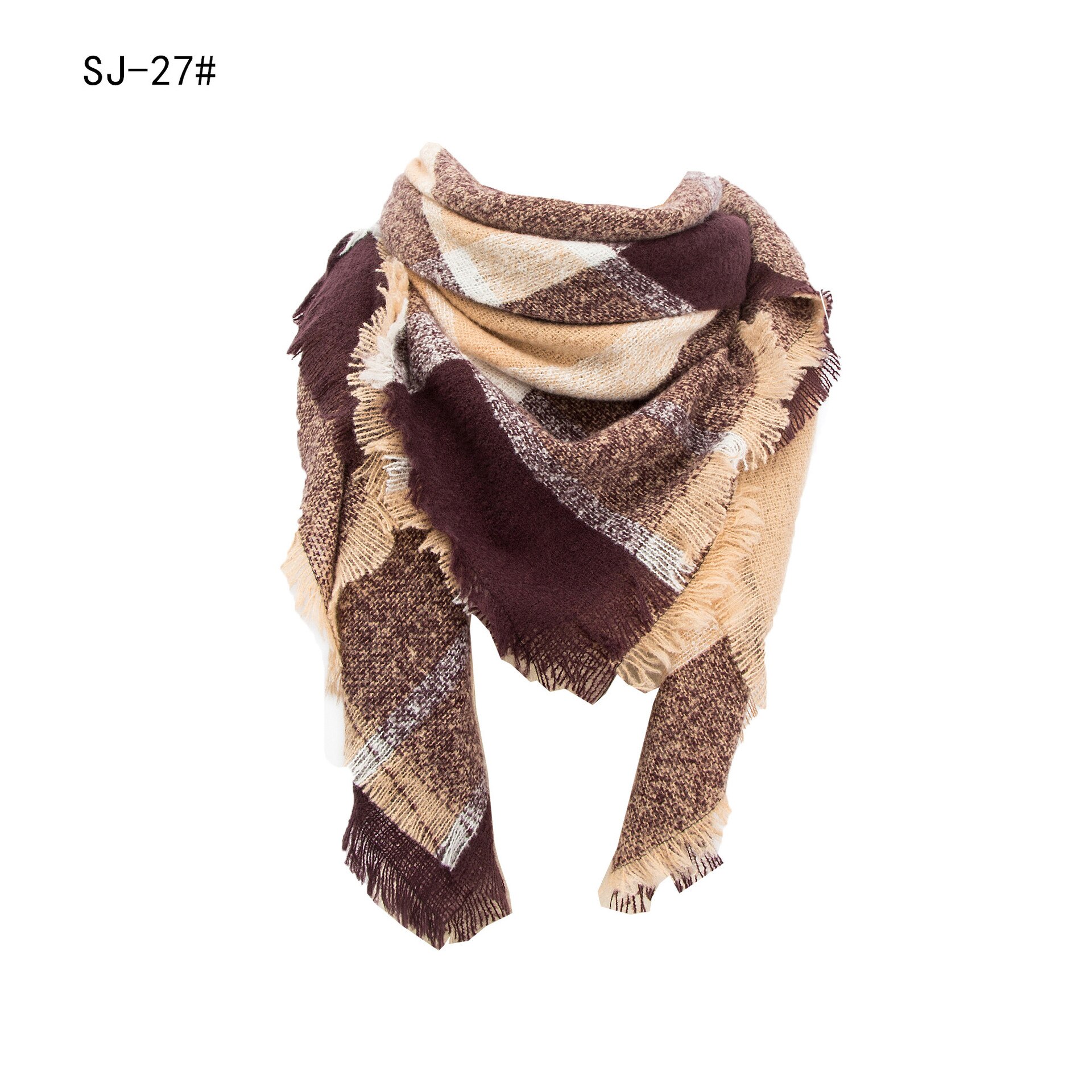 Women Winter Scarf Triangle Knitted Scarf Casual Ladies Plaid Pashmina Shawl and Wrap Female Foulard Scarves Echarpe Bufanda: Chocolate