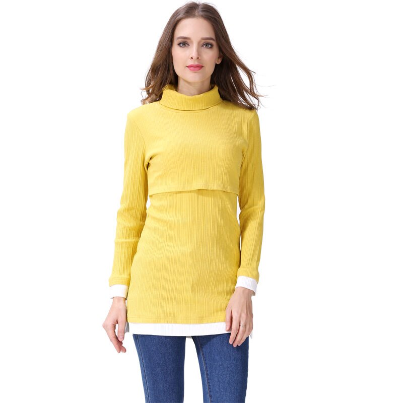 Emotie Moeders Coltrui Moederschap Kleding Verpleging Borstvoeding Tops Kleding Voor Zwangere Vrouwen Lange Mouw Moederschap T-shirts: YELLOW / S