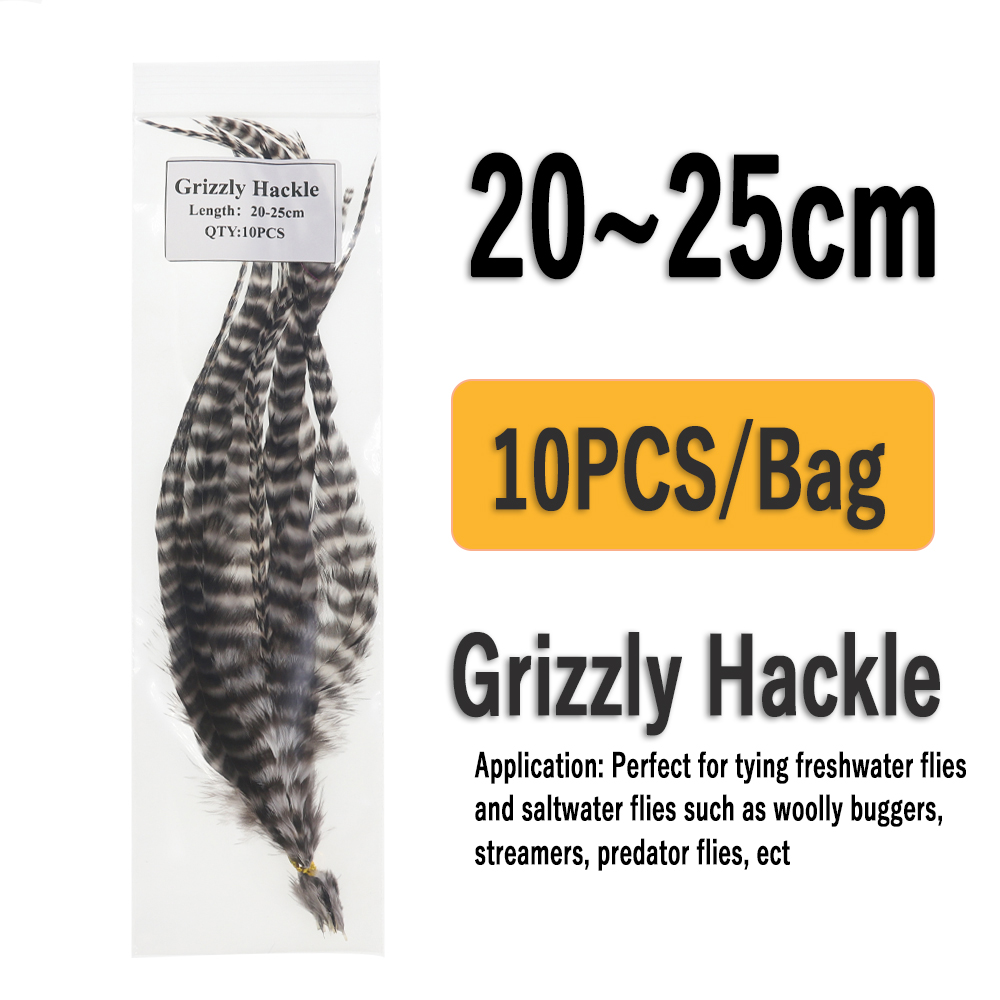 Wifreo, 10 Uds., plumas naturales para atar moscas en blanco y negro, plumas de pelo de gallo Grizzly para atar insectos lanosos Streamer: Rojo