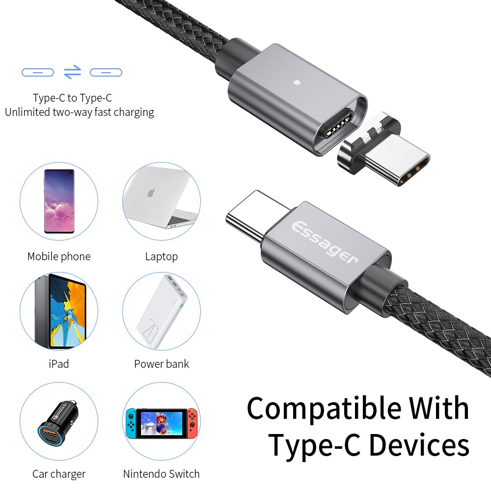 Essager rodzaj USB C na USB C kabel robić macbooka zawodowiec 100W PD QC szybkie ładowanie 4.0 3.0 dla Huawei P30 Redmi K20 zawodowiec typ C kabel USBC