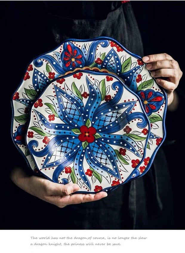 Bohemia Style Ceramic Dinner Plate Set Steak Salad Sushi Fish Plate Soup Rice Bowl Milk Coffee Mug Cup