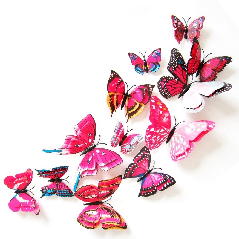 Pegatinas de mariposas artificiales 3D DIY 12 Uds. Para el hogar, decoración de tejas para el frigorífico, autoadhesivo impermeable extraíble de dos pisos: 7