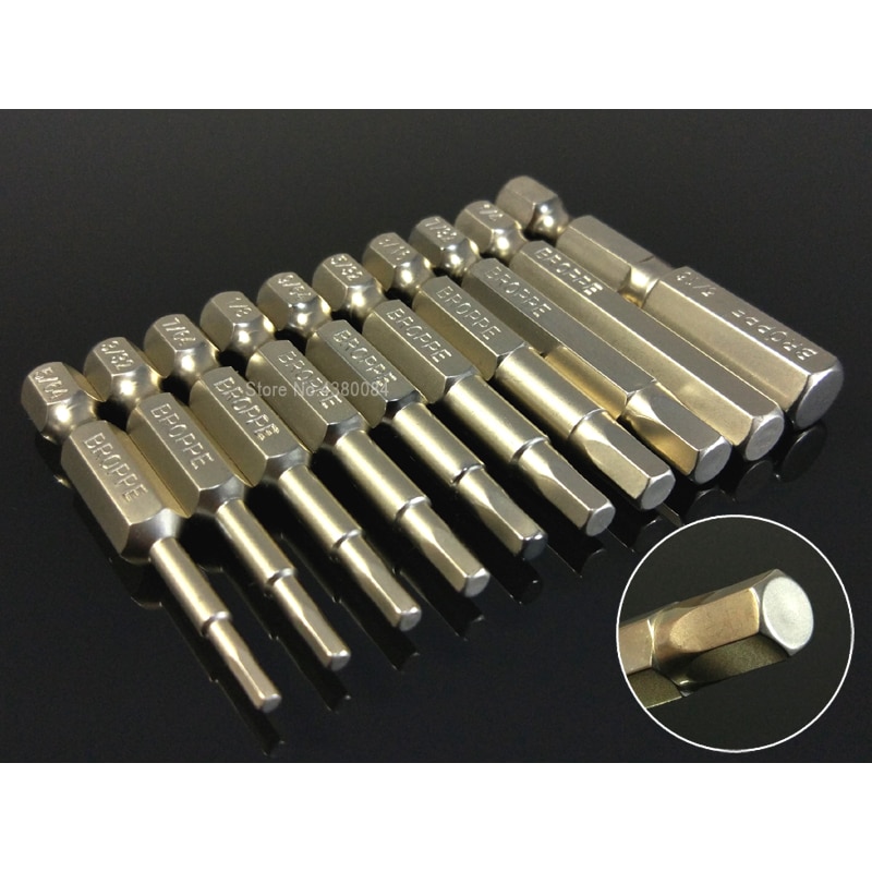 10 Stuks Set Hex Schroevendraaier Boor Bits 1/4 "Hex Shank Magnetic Elektrische Driver Bits Handgereedschap Kit S2 50mm 5/64-5/16