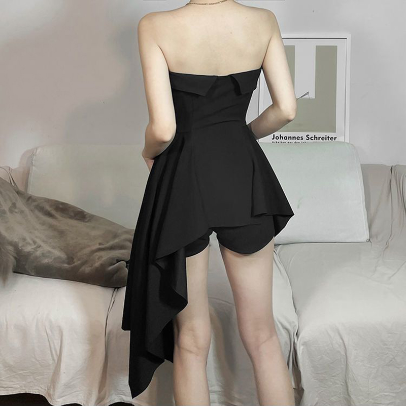gotisch Schwarz Rohr oben Kleid Frauen Sommer Unregelmäßige schlank passen eine Linie Kleid Y2K Koreanische Streetwear Ärmelloses Mini Kleid