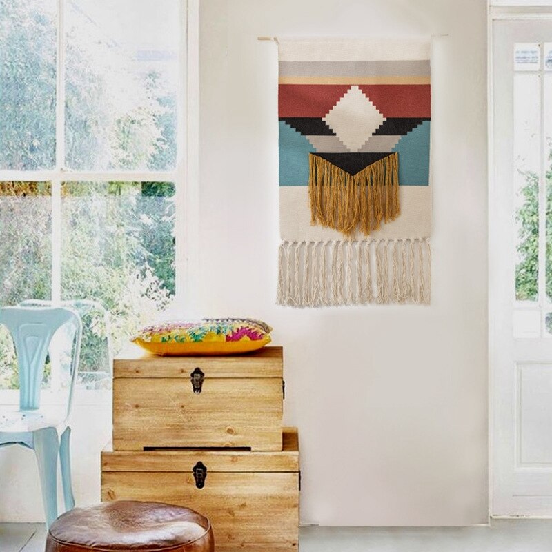 Macrame tapiz tejido a mano tapiz musulmán de borla de Bohemia tapices para colgar en la pared Marruecos Boho apartamento Decoración de casa
