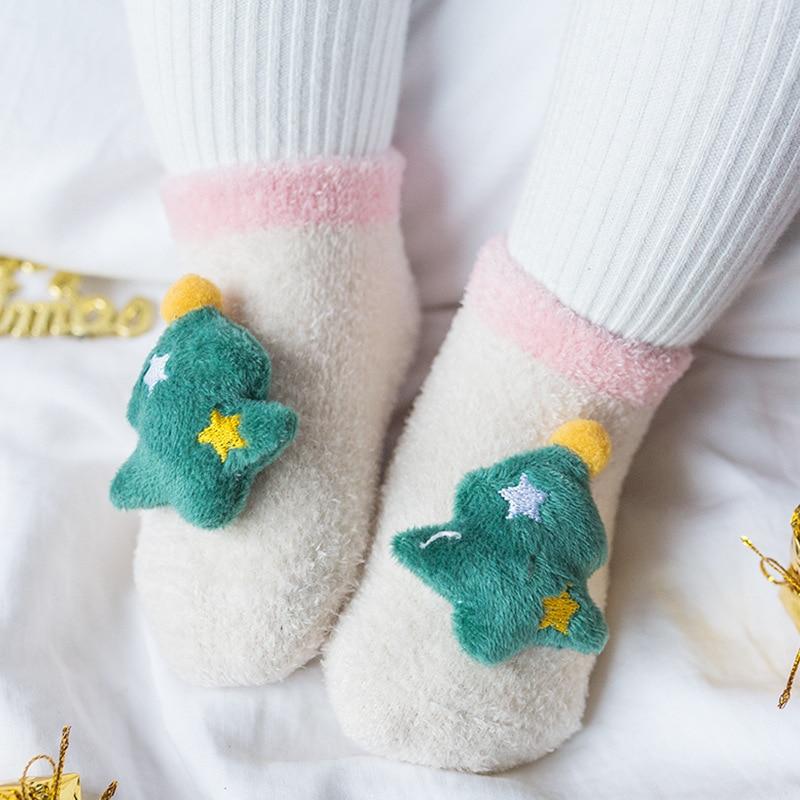 Chaussettes d'hiver antidérapantes en Silicone pour bébés filles et garçons, chaussettes de noël pour enfants de 0 à 3 ans
