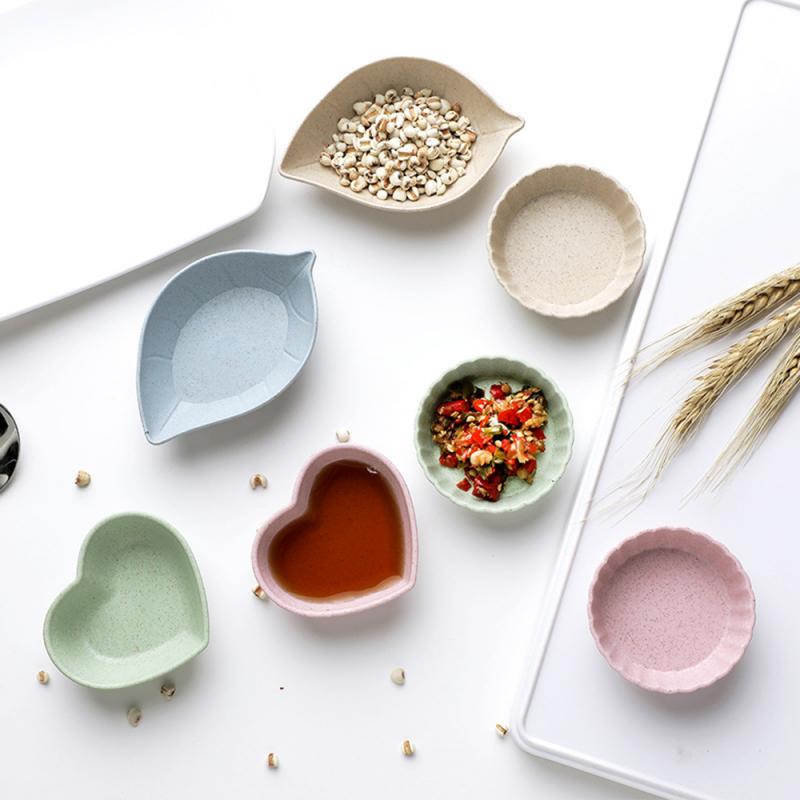 Juego de 4 Uds. Ecológicos de paja de trigo de platos, platos de condimento creativos, vajilla pequeña y multiforma para niños, suministro de vajilla de cocina