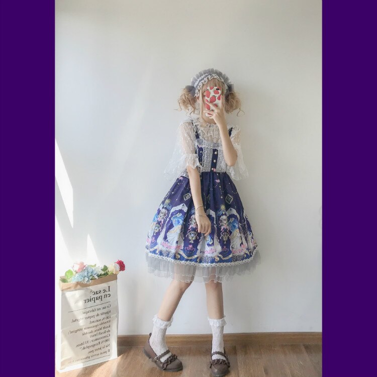 Robe de style japonais Kawaii, robe Lolita pour filles, sans manches, Kawaii: Deepblue Sleeveless