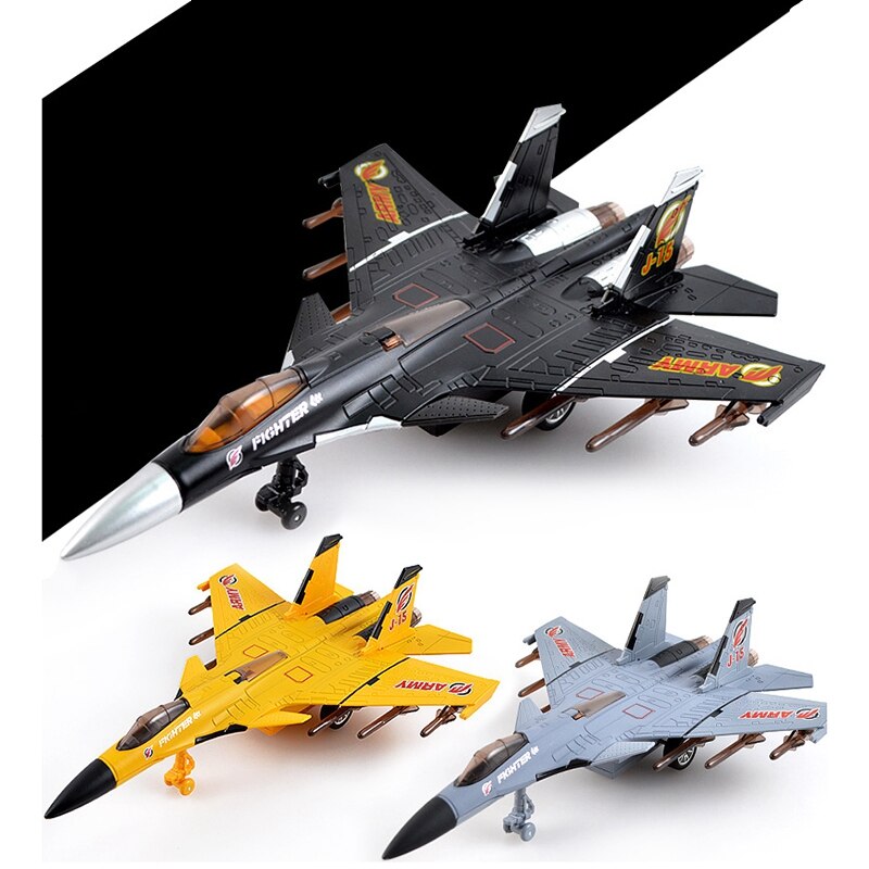 Simulatie pull back gegoten vliegtuig speelgoed met geluid en licht gevechtsvliegtuig metalen model speelgoed