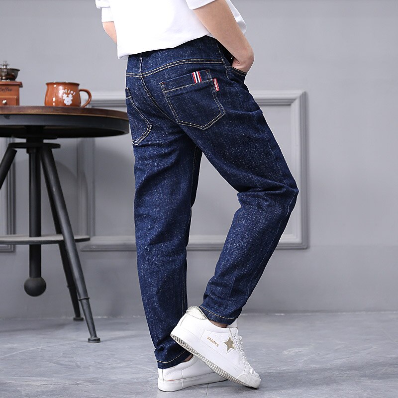 Baby Jeans Solid Blue Denim Trousers for Big Boys Casual Washing Blue Jeans Loose Children Long Pant Fat Boy Clothes: Enlarged pants / 16