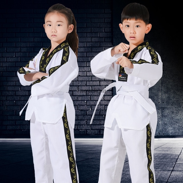 Hvid taekwondo tøj professionel mand kvinde taekwondo uniform børn adule taekwondo træningsdragter: T162 / Xxs