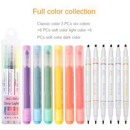 Markeerstift fluorescerende stift dubbelzijdige kleurstift snoepkleurige notities zaklamp penselen 6- pack: Maaltijd 6 instellen